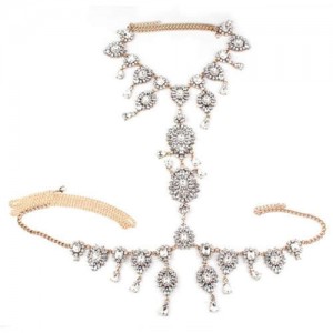European and American Bold Fashion Luxury Rhinestone Waist Chain Women Summer Style Wholesale Body Chain Jewelry - White