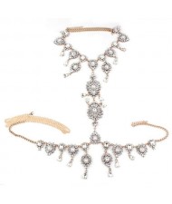 European and American Bold Fashion Luxury Rhinestone Waist Chain Women Summer Style Wholesale Body Chain Jewelry - White