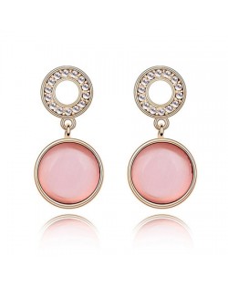 Pure Elegant Opal Inlaid Round Dangling Earrings - Pink