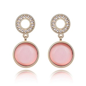 Pure Elegant Opal Inlaid Round Dangling Earrings - Pink