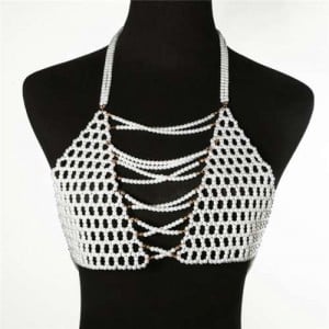 Hand-woven Pearl Necklace Multi-layer Clothing Style Fashionable Catwalk Wholesale Body Chain Jewelry