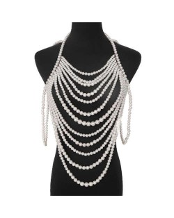Exaggerated Multi-layer Beaded Fringe Exaggerated Garment Chain Wholesale Body Chain Jewelry - White