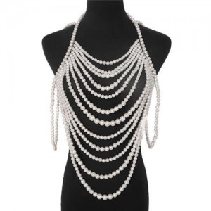 Exaggerated Multi-layer Beaded Fringe Exaggerated Garment Chain Wholesale Body Chain Jewelry - White