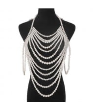 Exaggerated Multi-layer Beaded Fringe Exaggerated Garment Chain Wholesale Body Chain Jewelry - White