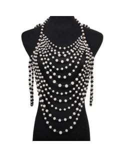 Exaggerated Multi-layer Beaded Fringe Exaggerated Garment Chain Wholesale Body Chain Jewelry - Black and White