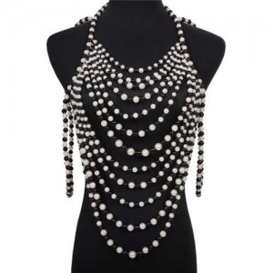 Exaggerated Multi-layer Beaded Fringe Exaggerated Garment Chain Wholesale Body Chain Jewelry - Black and White