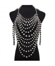 Exaggerated Multi-layer Beaded Fringe Exaggerated Garment Chain Wholesale Body Chain Jewelry - Black and White