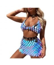 Shiny Multilayer Sequin Body Chain Waist Chain Super Hot Wholesale Body Apparel Chain Jewelry - Light Blue