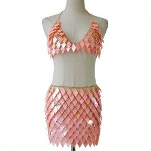 Shiny Multilayer Sequin Body Chain Waist Chain Super Hot Wholesale Body Apparel Chain Jewelry - Pink