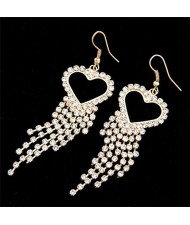 Rhinestones Inlaid Peach Heart Tassels Fashion Earrings - Golden