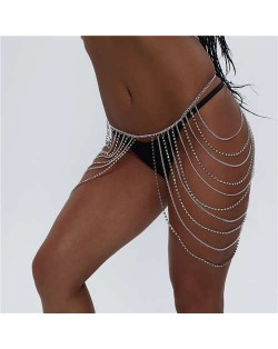 Simple Geometric Waist Chain Metal Rhinestone Multi-layer Tassel Fashion Wholesale Body Chain Jewelry - Silver