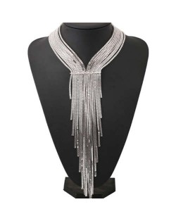 Europe and U.S. Bold Fashion Long Tassel Snake Chain Women Wholesale Costume Necklace - Silver