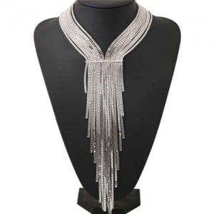 Europe and U.S. Bold Fashion Long Tassel Snake Chain Women Wholesale Costume Necklace - Silver
