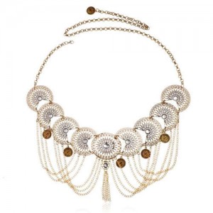 Retro Style Hollow Floral Design Tassel Chain Women Long Wholesale Costume Necklace