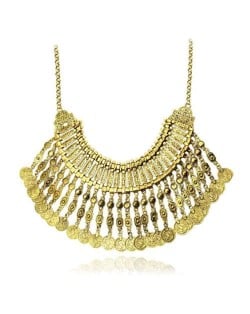 European and American Retro Coins Tassel Collarbone Chain Necklace - Golden