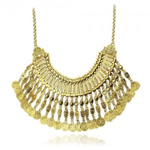 European and American Retro Coins Tassel Collarbone Chain Necklace - Golden