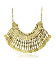 European and American Retro Coins Tassel Collarbone Chain Necklace - Golden