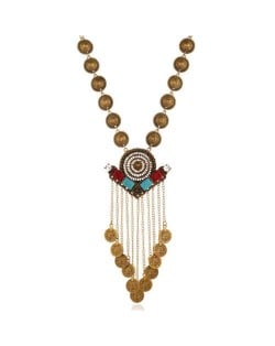 Exaggerated Long Ancient Coin Tassel Vintage Wholesale Costume Necklace