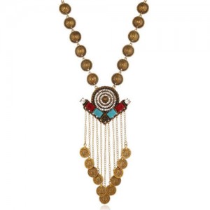 Exaggerated Long Ancient Coin Tassel Vintage Wholesale Costume Necklace