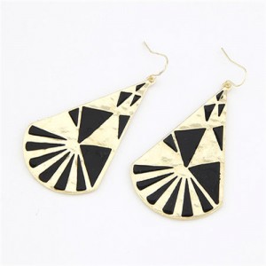 Fan Shaped Oil-spot Glazed Fashion Earrings - Black