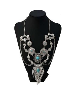 USA Vintage Fashion Artificial Turquoise Embellished Ethnic Style Women Wholesale Costume Necklace - Golden and Blue