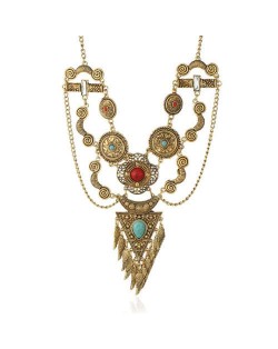 USA Vintage Fashion Artificial Turquoise Embellished Ethnic Style Women Wholesale Costume Necklace - Golden and Multicolor