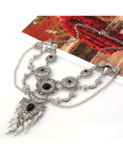 USA Vintage Fashion Artificial Turquoise Embellished Ethnic Style Women Wholesale Costume Necklace - Silver and Black