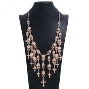 Bling Skull Cross Fringe Design U.S. High Fashion Wholesale Necklace - Rose Gold