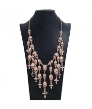 Bling Skull Cross Fringe Design U.S. High Fashion Wholesale Necklace - Rose Gold