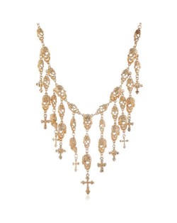 Bling Skull Cross Fringe Design U.S. High Fashion Wholesale Necklace - Golden