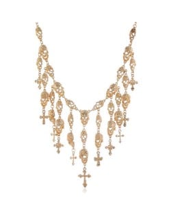 Bling Skull Cross Fringe Design U.S. High Fashion Wholesale Necklace - Golden