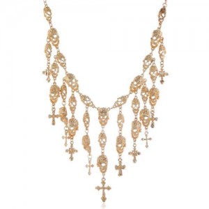 Bling Skull Cross Fringe Design U.S. High Fashion Wholesale Necklace - Golden