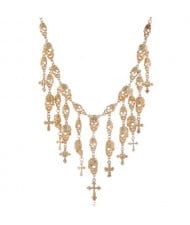 Bling Skull Cross Fringe Design U.S. High Fashion Wholesale Necklace - Golden