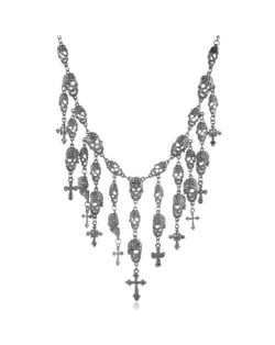 Bling Skull Cross Fringe Design U.S. High Fashion Wholesale Necklace - Black