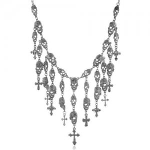 Bling Skull Cross Fringe Design U.S. High Fashion Wholesale Necklace - Black