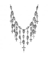 Bling Skull Cross Fringe Design U.S. High Fashion Wholesale Necklace - Black