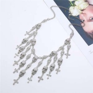 Bling Skull Cross Fringe Design U.S. High Fashion Wholesale Necklace - Silver