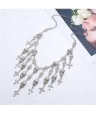 Bling Skull Cross Fringe Design U.S. High Fashion Wholesale Necklace - Silver