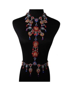 Luxury Rhinestone Flower Necklace and Waist Chain Super Shining Nightclub Bold Wholesale Body Chain Jewelry - Multicolor