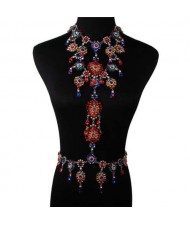 Luxury Rhinestone Flower Necklace and Waist Chain Super Shining Nightclub Bold Wholesale Body Chain Jewelry - Multicolor