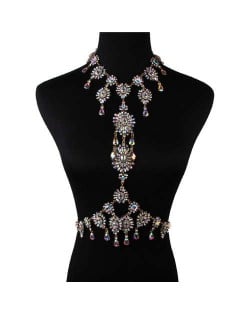 Bold Fashion Luxury Rhinestone Waist Chain Women Summer Style Wholesale Body Chain Jewelry - Luminous White