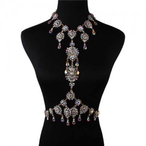 Bold Fashion Luxury Rhinestone Waist Chain Women Summer Style Wholesale Body Chain Jewelry - Luminous White