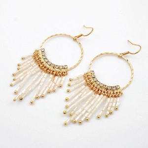 Korean Fashion Dangling Beads Hoop Earrings - White