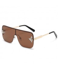 3 Colors Available Trendy Rhinestone Flower Embellished One Piece Square Large Frame Wholesale Sunglasses