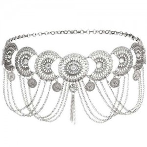 Retro Coin Tassel Fashionable Waist Chain Leisure Dance Popular Wholesale Waist Chain Body Jewelry - Silver