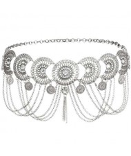 Retro Coin Tassel Fashionable Waist Chain Leisure Dance Popular Wholesale Waist Chain Body Jewelry - Silver