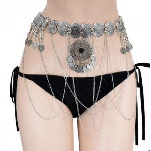 Fashion Coin Tassel Waist Chain Exotic Belly Dance Beach Wholesale Body Chain Jewelry - Silver