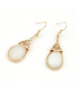 Adorable Opal Stone Embedded Water-drop Shape Dangling Earrings - Golden