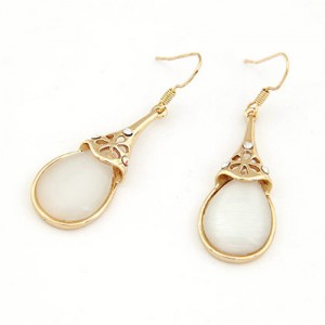 Adorable Opal Stone Embedded Water-drop Shape Dangling Earrings - Golden