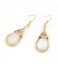 Adorable Opal Stone Embedded Water-drop Shape Dangling Earrings - Golden